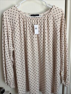 Banana Republic Beige Polka Dot Long Sleeve Top